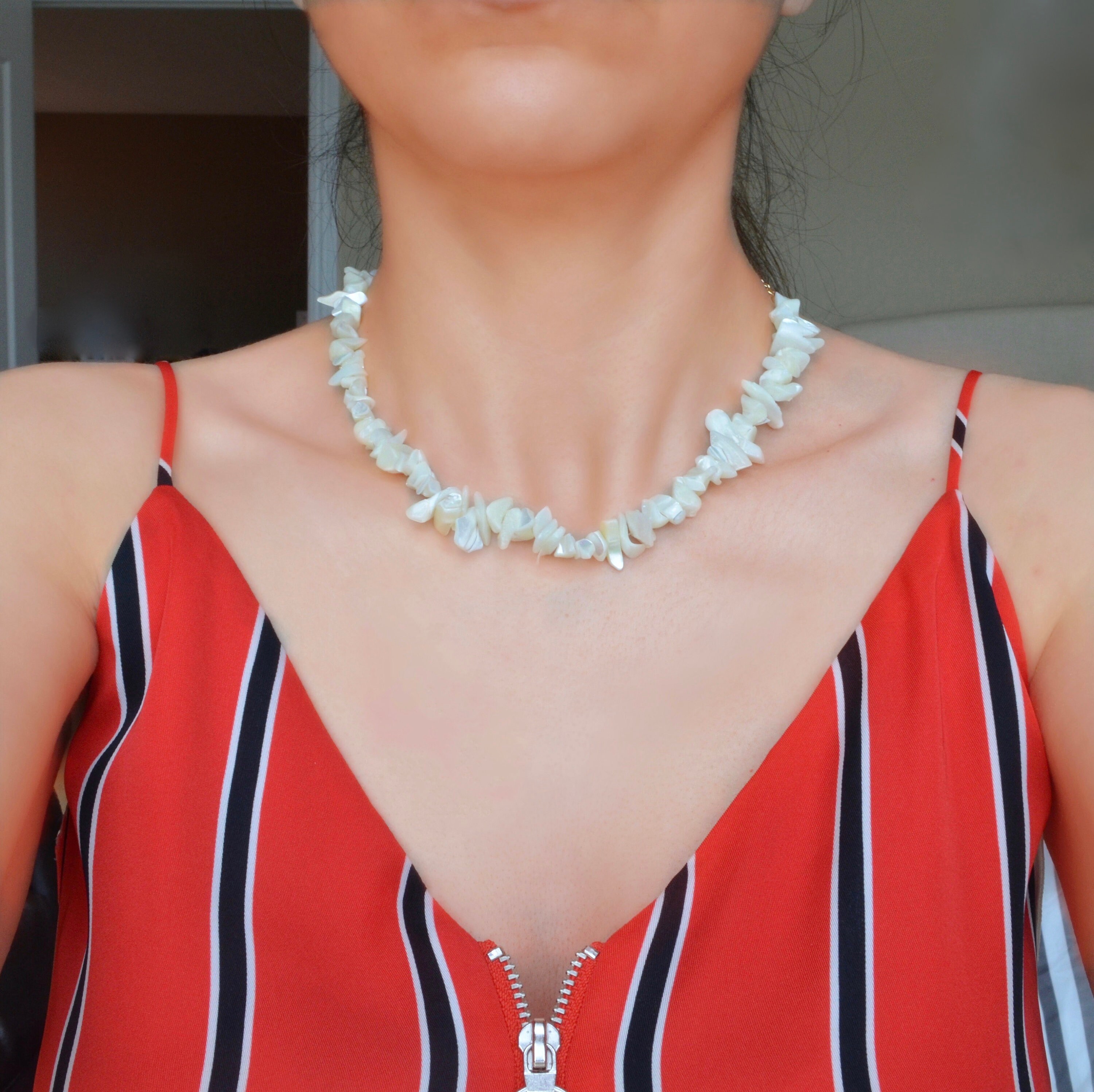 White Shell Choker Necklace Hawaiian Jewelry Shell Fragments Etsy