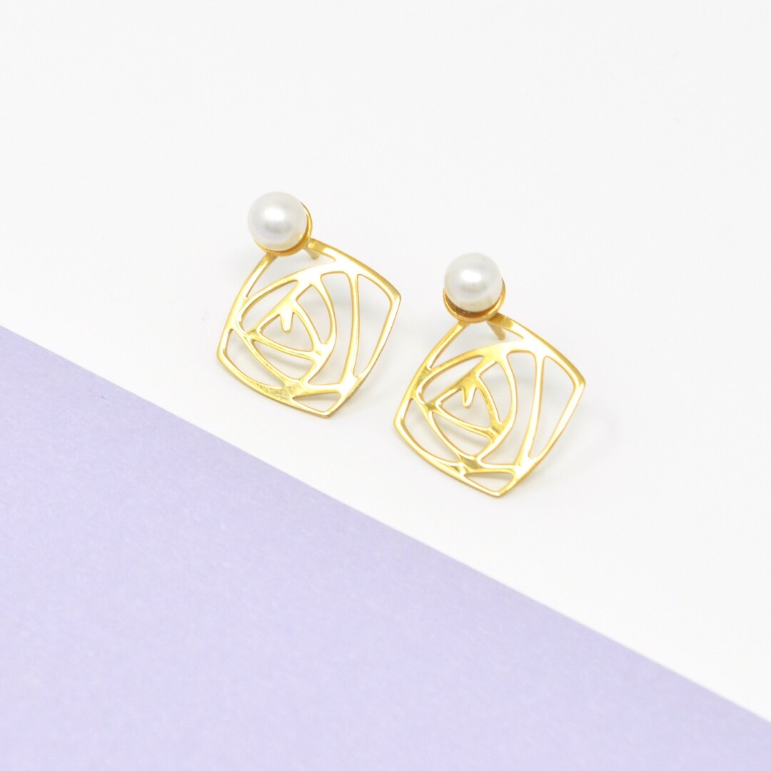 Sterling Silver Earrings With Pearls, Gold Plated, Silver Stud Earrings, Pearl Earrings, Pearl ...