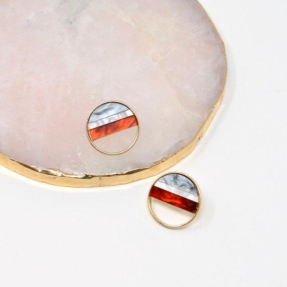 Multicolor Modern Circle Earrings | Blue/Brown Earrings |Round Studs in Large & Small |  Minimalist Statement Jewelry