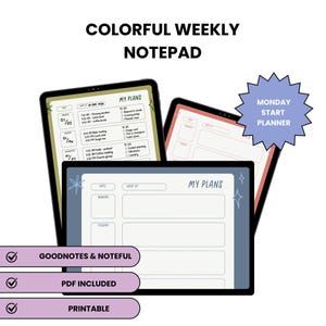 Colorful Weekly Digital Notepad | GoodNotes & Noteful PDF | iPad Planner | Undated Monday Start