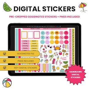 Summer Vibes Digital Stickers: Hand-Drawn Beach Theme - Goodnotes, iPad Planner
