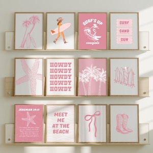 Pink Coastal Cowgirl Wall Art Set | Beach Cowgirl Wall Art | Coastal Cowgirl Dorm Room | Pink Aesthetic Digital Prints | Trendy Poster Set