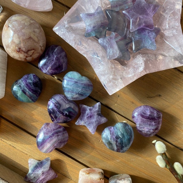 Fluorite puffy hearts/ rainbow Fluorite/ crystal hearts/