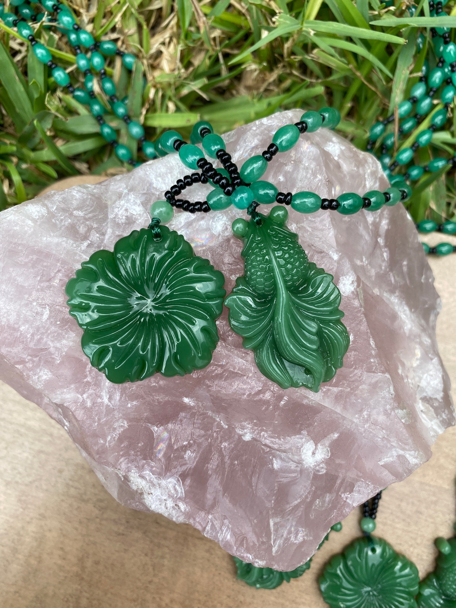 Jade Flower Pendant Necklace Etsy