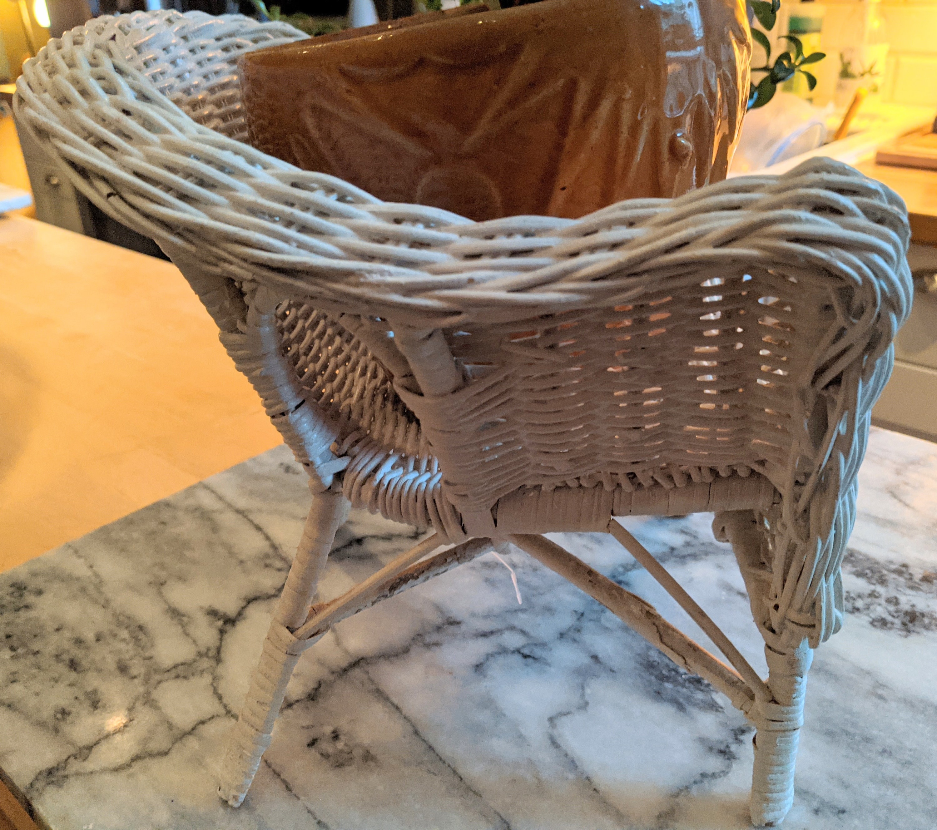 Vintage Miniature Rattan Chair Plant stand Etsy