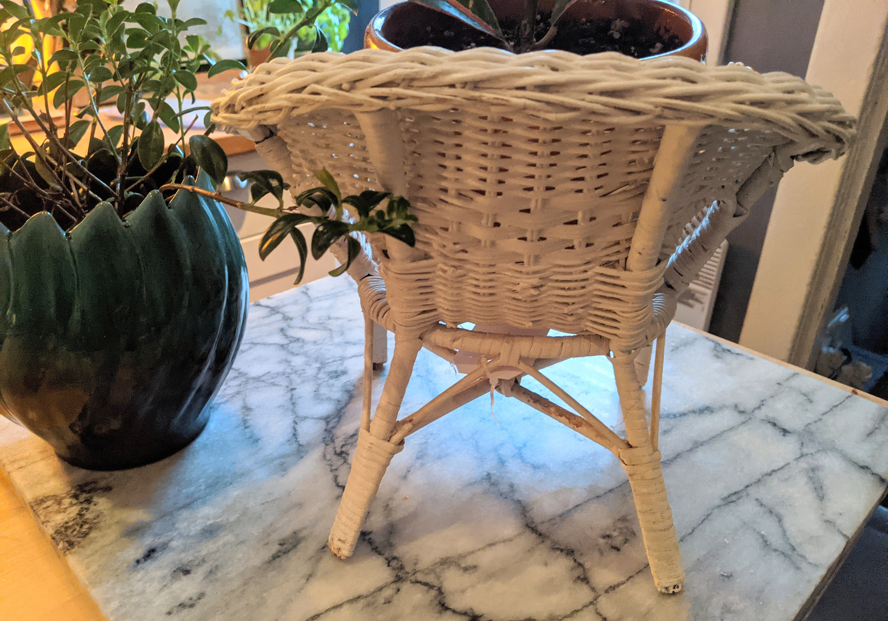 Vintage Miniature Rattan Chair Plant stand Etsy