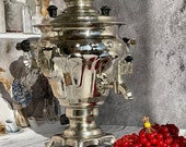 New Soviet Russian Vintage Samovar, Electric Teapot, Nickelplated Brass,USSR , 1975 , 220 v, 3 liters, Home Decor