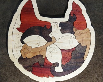 Cat head wooden cat puzzle