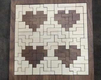 Vier Herzen Holzpuzzle Tetris Stil (Ahorn / Walnuss)