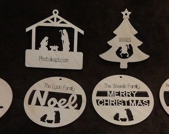 Laser Cut Maple Wood Ornaments with Custom Text