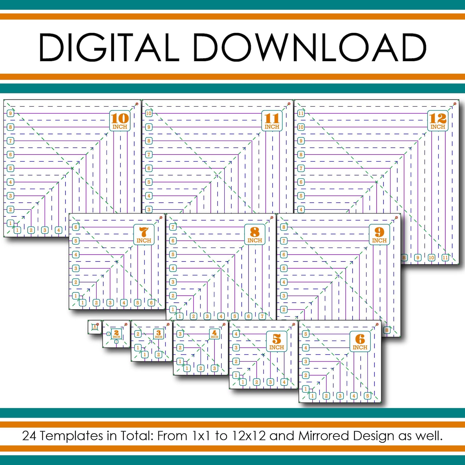 Quilt Square Template.pdf Square Quilt Block Template: 1.5x1.5 to 12.5x12.5 (digital Download) - Etsy