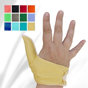 Thumb guard in solid colour fabric for adults and children preferring no pattern. Choice of colour. Help to stop thumb sucking habit.