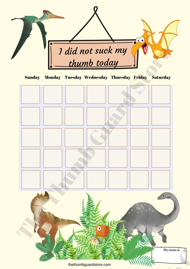 Printable Reward Chart Stop Thumb Sucking Dinosaur-theme | Etsy