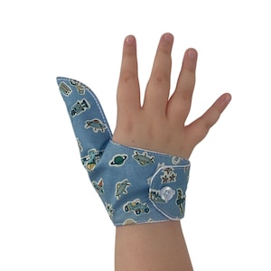 Thumb guard to stop thumb sucking  and other habits quickly.  Can be pulled off by babies and toddlers. Toddler cuff available separately.