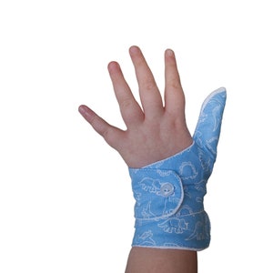 The Thumb guard especially designed for younger children, with a second cuff to reduce easy removal. Stop thumb-sucking habits.