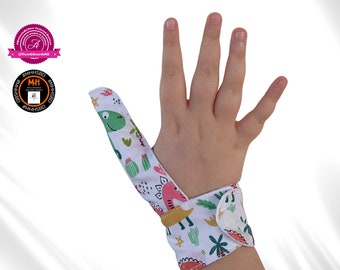 Anti thumb sucking guard, help stop sucking habits for children and adults. Palm free design. May be pulled off by babies & toddlers.