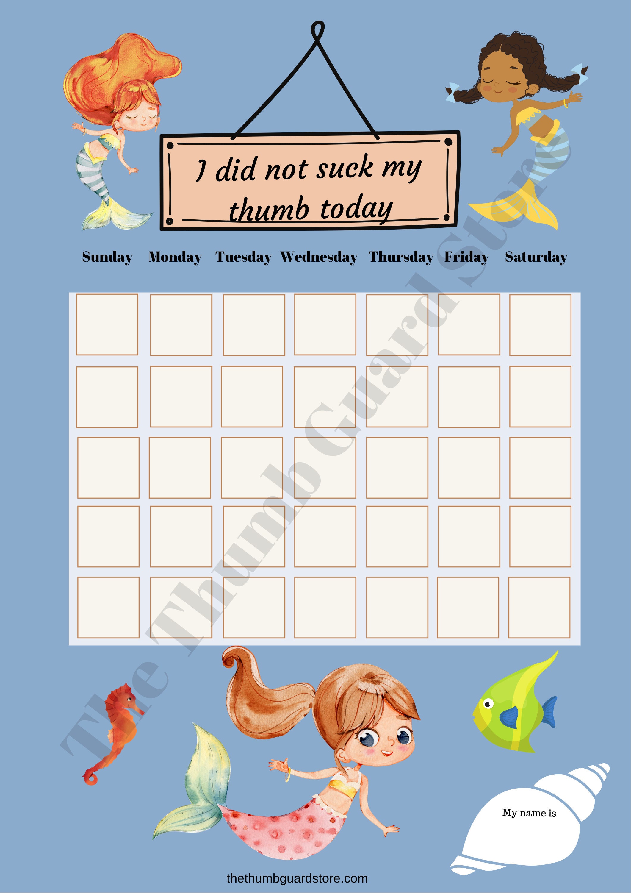 Printable reward chart to stop thumb sucking mermaid-theme | Etsy