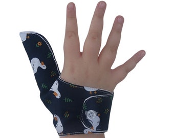 Thumb guard to end thumb sucking and other habits quickly.  Can be pulled off by babies and toddlers. Toddler cuff available separately.