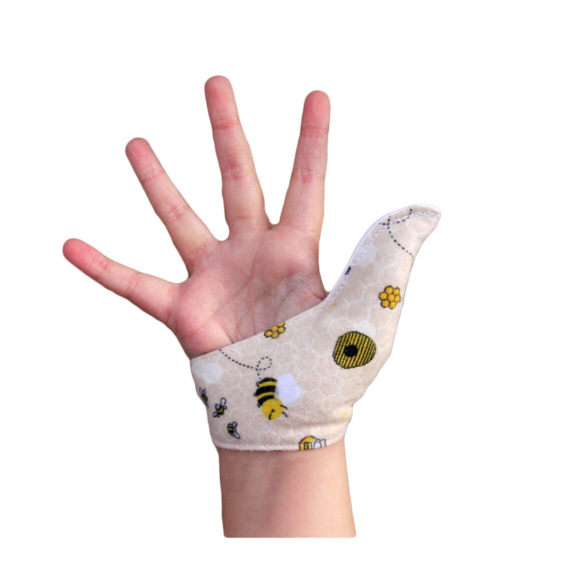 Thumb guard. Single thumb glove. Made using Bee themed fabric. Etsy