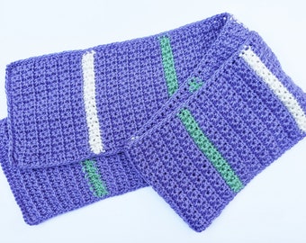 Lavendar Scarf, White, Green Stripes, Soft and Cozy, Long Scarf, Handmade in USA