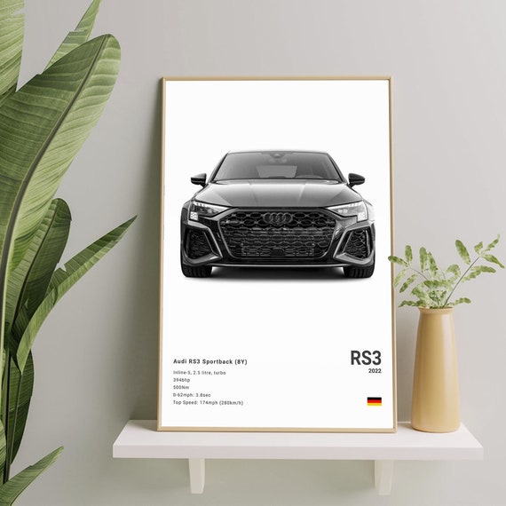 Audi RS3 Sportback Poster, Mid Century Modern Car Poster, Retro Minimalist  Wall Art 