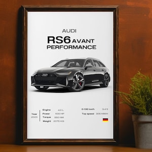 Sportwagen-Poster für Audi RS6 Avant Poster Dekorative Malerei Leinwand  Wandposter und Kunstbild Druck Moderne Familie Schlafzimmer Dekor Poster
