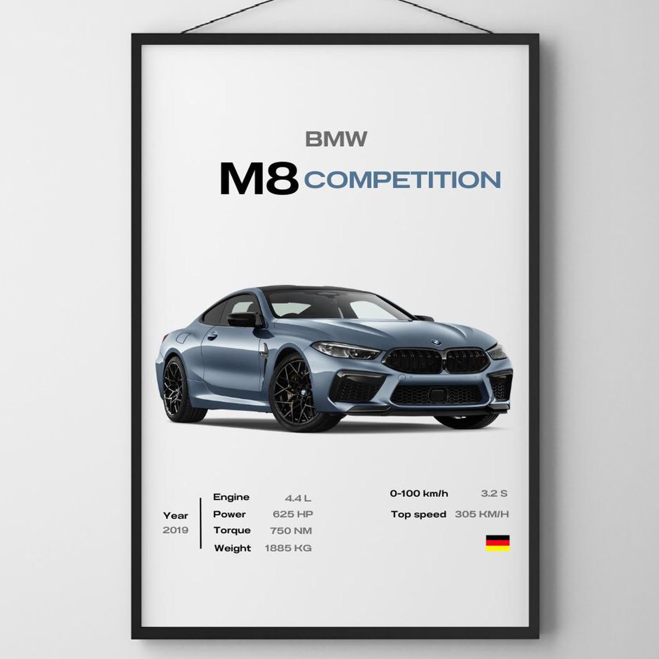 Bmw M8 Competition Poster, Mid Century Modern Car Poster, Retro Minimalist  Wall Art 