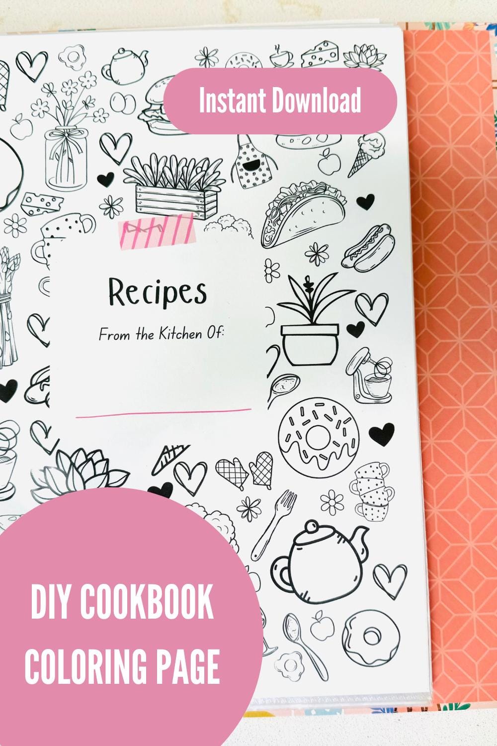 Cookbook Cover Coloring Page, Instant Download, Recipe Binder Title - Etsy