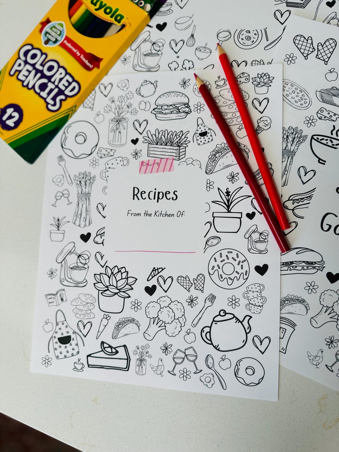 Cookbook Cover Coloring Page, Instant Download, Recipe Binder Title - Etsy