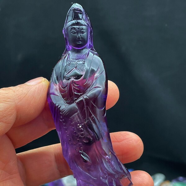 Amethyst Quartz Buddha Guanyin, Handmade Jewelry, Crystal Carved, Housewarming Gift, Home Decor E125503