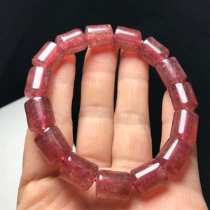 Strawberry Quartz Crystal ,Natural Quartz Crystal, barrel Beads Elastic Bracelet Gift h040722
