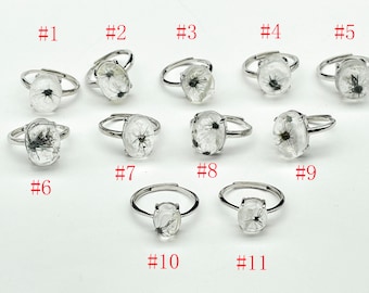 Natrual Hollandite in Quartz Crystal Ring, Silver 925 , Adjustable Ring, Reiki Healing, Energy A011657