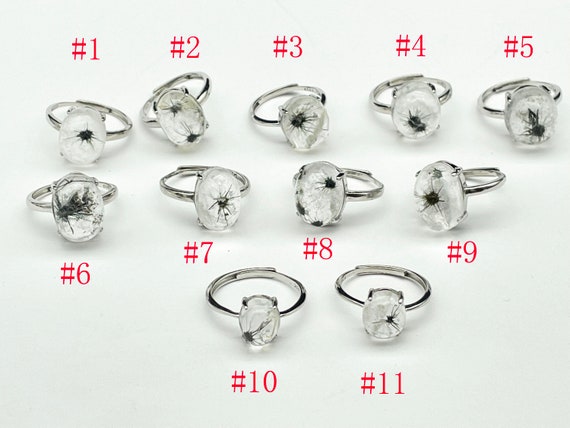 Natrual Hollandite in Quartz Crystal Ring, Silver 925 , Adjustable Ring, Reiki Healing, Energy A011657