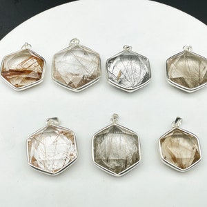 Rutilated Quartz Crystal Pendant, Star of David, Standard Silver, Jewelry Making Hexagon, Healing Crystals Stones A042027