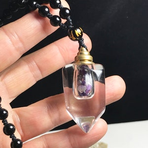 Natural Clear Quartz Crystal Point Wishing bottle Pendant , Amethyst chip Gemstone crystal,Reiki Healing, Gift