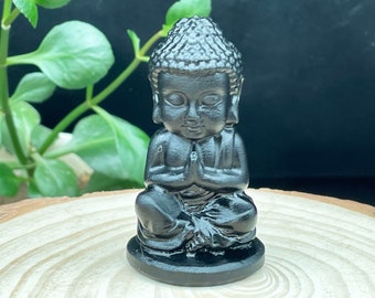 Buda tallado en obsidiana natural, cristal de cuarzo, figura de Buda, regalo de inauguración de la casa, decoración del hogar