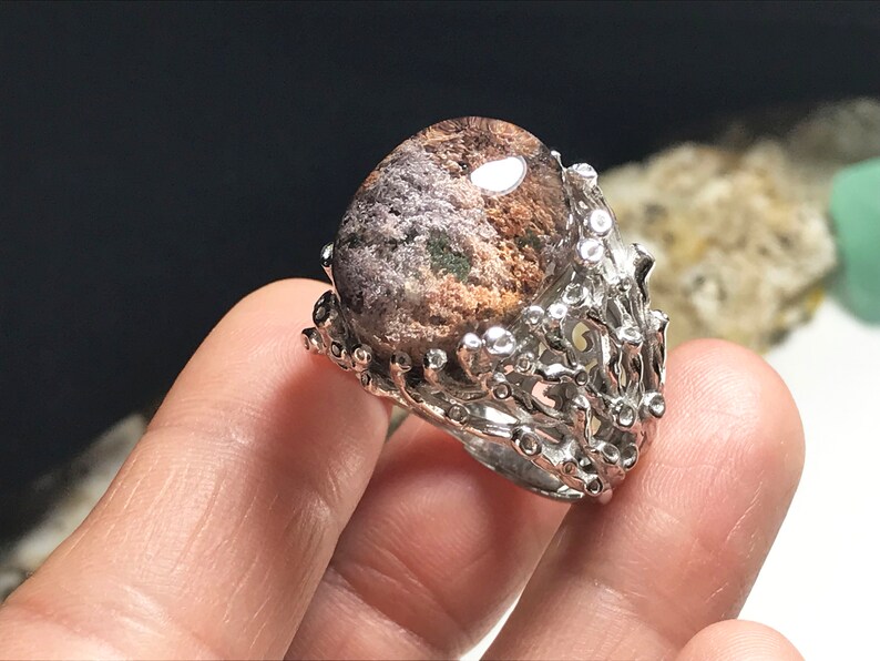 Finger Ring 0150 silver 925 Healing Reiki Energy,Men Natural color phantom Natural Quartz crystal