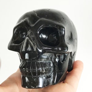 Black Quartz Crystal Skull,Skull Carved, Realistic,Crystal Healing,Spiritual Healing Energy k080409