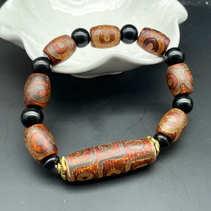 Bransoletka z koralików tybetańskich Nine 9 Eye i 3 Eye Dzi, bransoletka z amuletem i talizmanem, talizman szczęścia E012209