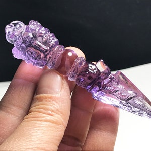 Amethyst AAAA Hand Crafted Powerful Three Faces ,Carved Skull,Buddhist Ceremonial ,Amulet Carved Vajrakila Phurba Healing L120538