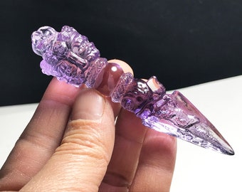 Amethyst Crystal Vajrakila Phurba, Buddhist Ceremonial, Amulet, Healing Crystal and Stone