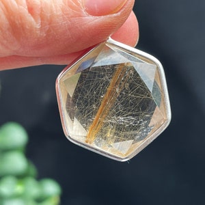 Gold Rutilated Crystal Prism Pendant ,Star of David,Standard Silver, Jewelry Making Hexagon, Healing Crystals Stones E041333