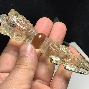 Citrine Hand Crafted Powerful Three Faces ,Carved Skull,Buddhist Ceremonial ,Amulet Carved Vajrakila Phurba Healing L100532