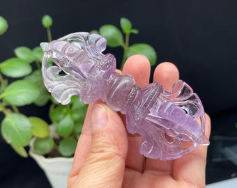 Amethyst Quartz, 5-Prong Vajra Dorje, Buddhist Ceremonial, Amulet, Healing Crystal and Stone