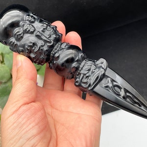Hand Crafted Powerful Three Faces ,Obsidian,Buddhist Ceremonial ,Amulet Carved Vajrakila Phurba Healing D080501