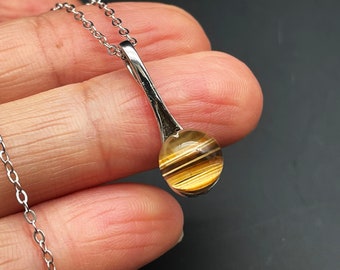 Rutilated Ball Pendant, Silver 925, Healing Crystals Stones, Spiritual,Gift E095533