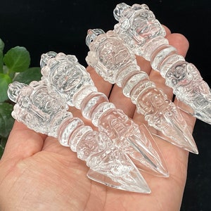 Hand Crafted Powerful Three Faces ,Carved Skull,Buddhist Ceremonial ,Amulet Carved Vajrakila Phurba Healing D071934