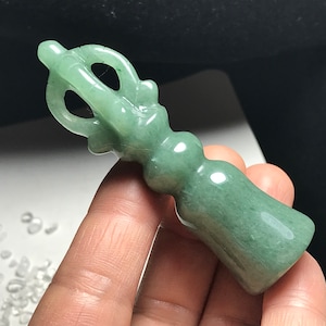 Green Aventurine Natural Quartz Crystal Amulet Dorje Bell Healing  #08