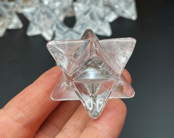 Clear Quartz Crystal Merkaba, Sacred Geometry Carving, Home Decor