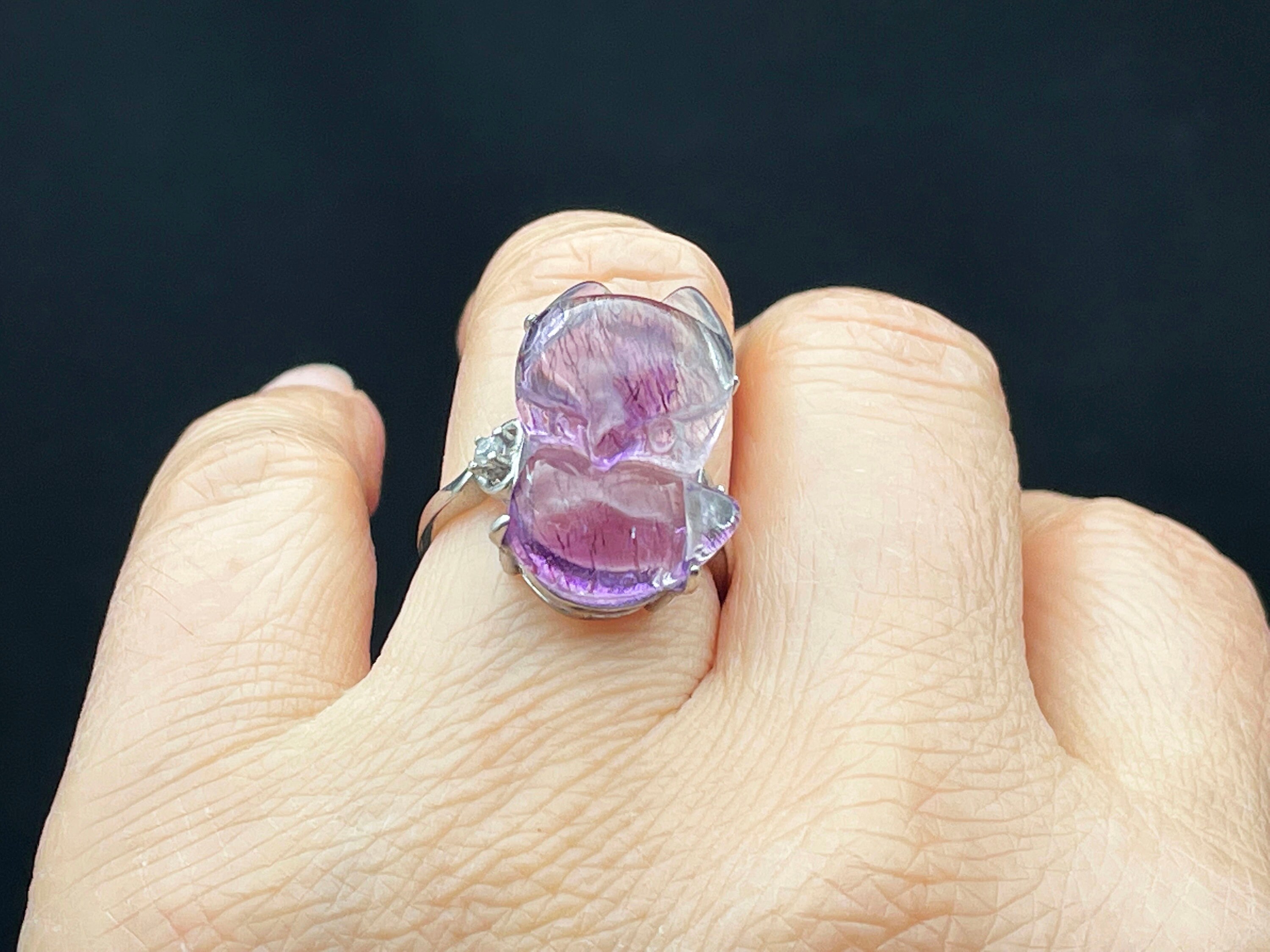 天然アメジスト スーパーセブン、フォックスクリスタル彫刻、調節可能